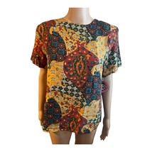 NEW Women’s SK &amp; Company Silk Blouse Shirt Medium Geometric Shapes VINTA... - $21.38