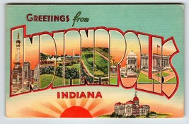 Greetings From Indianapolis Indiana Large Big Letter Postcard Linen Unused City - £9.41 GBP