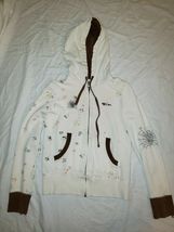 Volcom Womens Dinosaur Spider Web graphic Design WHITE &amp; BROWN JACKET Small - $18.75