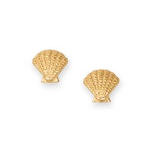Vintage Seashell Dainty Stud 14K Yellow Gold Plated Simple Wedding Party Earring - £46.23 GBP