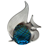 Handmade Murano Style Art Glass Blue Stripe Angel Fish Sculpture - £72.25 GBP