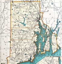 Rhode Island North America Map 1935 United States 14 x 11&quot; New England LGAD99 - £39.22 GBP