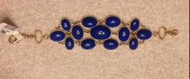 Cache Bracelet Adjustable Blue &quot;LAPIS&quot; Gold Metal 2&quot; Wide Match Top Pant NWT $58 - £20.97 GBP