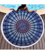 Indian Cotton Bohemian Wall Hanging Tapestry Blue Round Small Tassel 72 ... - $18.99