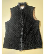 Chicos Quilted Velvet Like Vest W/ Rabbit Fur Trim Gold Paisley Lining S... - $38.55 CAD