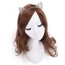 Princess Hollow Bezel Gold Crystal Cat Ears Crown Tiara Headband Rhinestone - £3.50 GBP