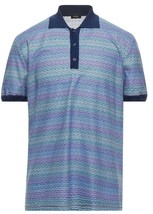 Yoon Navy Blue Striped Front Knit Men&#39;s Italy Cotton Shirt Polo Sz US 42 EU 52 - £66.33 GBP