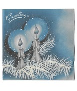 VINTAGE 1940s WWII ERA Christmas Greeting Holiday Card BLUE CANDLES Snow - £11.62 GBP
