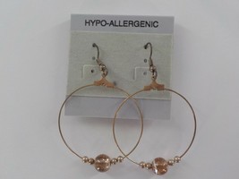 Partially Beaded Round Large Hoop Gold Colored Earrings Fishhook Fashion Jewelry - $4.99