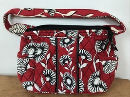 Vera Bradley Red Black Floral Cotton Quilted Small Bucket Shoulder Bag Purse - £24.04 GBP