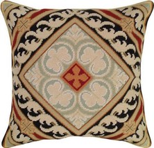 Throw Pillow Needlepoint Neogothic 18x18 Brown Off-White Pale Green Gold... - £238.45 GBP