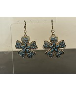 Vtg Faux Turquoise &amp; Gold Tone Flower Dangle Earrings J203 - €8,48 EUR