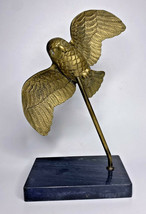 MCM Brass Flying Hunting Owl Bird Figurine Paperweight on Marble Base U91 - £34.36 GBP