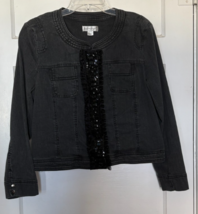Christopher &amp; Banks Black Denim Jacket with Embellished Front Size L - $20.10