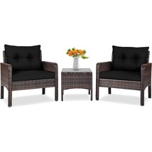 3-Piece Brown PE Rattan Outdoor Dining Patio Furniture Set with Black Cu... - $6,863.00 MXN