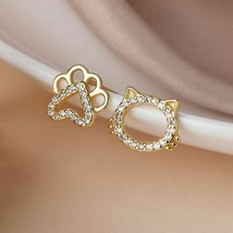 1.00Ct White Diamonds Cat Paw Mismatch Stud Earrings 18K Yellow/ White Gold Over - £40.53 GBP