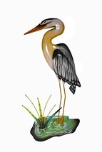 Hand Carved Metal Blue Heron Wall Art Hanging Tropical Nautical Decor CL... - $39.54