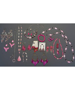 20 Pc Lot Pastel - Hot Pink Jewelry Necklace Earring Bracelet Set Glass ... - £27.37 GBP