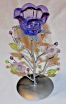 Vintage Collectible Tealight Candle Holder Purple Tulip Sculptured Silver Flower - £9.57 GBP