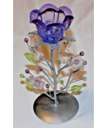 VINTAGE COLLECTIBLE TEALIGHT CANDLE HOLDER PURPLE TULIP SCULPTURED SILVE... - £9.41 GBP