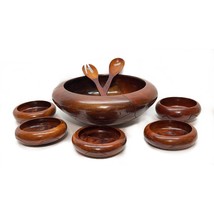 Vintage Hand Carved Fish Pineapple Wood Large Salad Bowl 5 Serving Bowls 14&quot; dia - £51.29 GBP