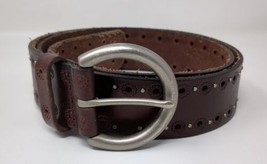 Fossil Boho Leather Belt Studded Floral Punch Brown Women Size Medium 34... - £11.83 GBP