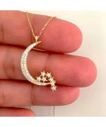 Round Cut Simulated Diamond Moon Shape Pendant Chain In 14k Yellow Gold ... - $121.50