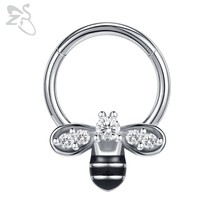 ZS 1 PC 316L Stainless Steel Nose Ring Bee Flower AAA Cubic Zircon Septum Pierci - £14.60 GBP
