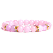 Women Elastic Bracelet Natural Pink Quartzs Stone Beads Bracelets For Women Girl - £10.40 GBP