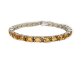 Mens Citrine Tennis Bracelet 925 Silver Citrine Emerald Cut Tennis Bracelet - $140.47+