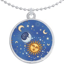 Celestial Moon and Stars Round Pendant Necklace Beautiful Fashion Jewelry - £8.60 GBP