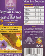 Organic Saffran Honey With Garlic &amp; Black Seed Honey 5 In 1 (16 oz ) - £26.27 GBP