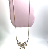 Vintage Necklace Butterfly Movement filigree Long flapper Chain Boho Mod Fairy - £14.23 GBP