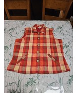 Christopher Banks Quilted Vest Women&#39;s Size M Button Up Pockets Plaid Fa... - $27.67 CAD