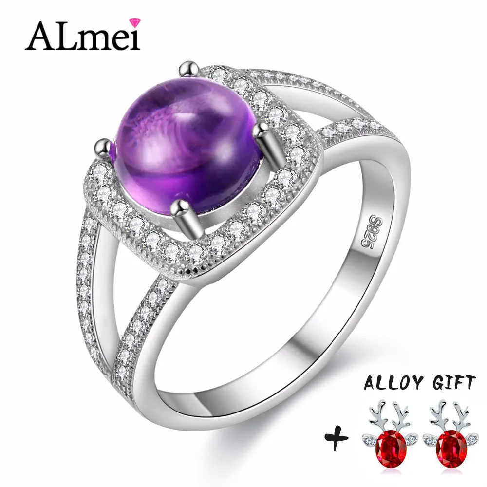 Almei Round Cut Purple Amethyst Rings for Women 925  Silver Ring Fine Je... - $54.64