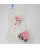Vintage Hand Stitched Quilted w/ Hearts Christmas Stocking 14 Inch - $14.00