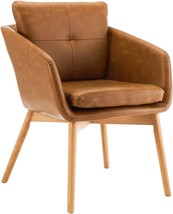 Brown Set Of 1 Canglong Faux Leather Side Chair Upholstered Arm Dinging Chair - £175.83 GBP