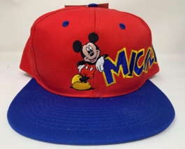 NWT Vintage 90s Mickey Mouse Snapback Hat Mickey Unlimited Spellout Red &amp; Blue - £50.75 GBP