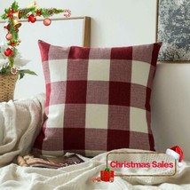 Christmas Classic Retro Checkers Plaids Cotton Linen Soft Solid White Red - £11.39 GBP