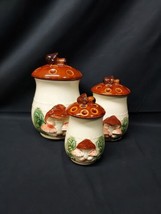 Mid Century Modern Empress Of Haruta Mushroom Ceramic Canister Set Of 3 Japan - £66.10 GBP