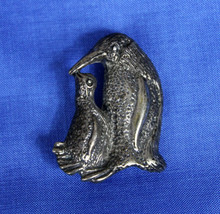 Vintage 1.25&quot; Sterling Silver Mother and Baby PENGUIN Brooch 9g VGC - £23.29 GBP