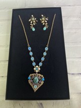 VTG NB Nicky Butler India Gold Tone Turquoise Amethyst Heart Necklace Earrings - £108.98 GBP