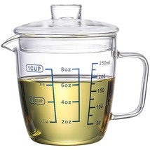 Glass Measuring Cup With Lid, Graduated Beaker Mug With Handle, Borosilicate Gla - £23.71 GBP
