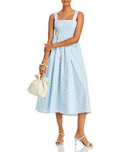 Aqua Printed Cotton Smocked MIDI Dress, Size Medium - $48.51