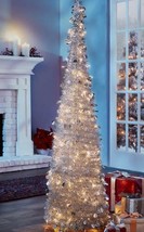 Stonberry-5&#39; Lighted Tinsel Pop-Up Christmas Tree with Remote Silver Lights - £48.43 GBP