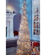 Stonberry-5&#39; Lighted Tinsel Pop-Up Christmas Tree with Remote Silver Lights - £48.29 GBP