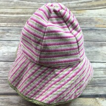Janie Jack Girls 0-6 Months Pink Green White Stripe Reversible Bucket Beach Hat - £8.30 GBP