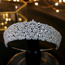 Luxury Queen Tiaras Big Crowns Fashion Water Droplet Zirconia Cube Bride Cz Zirc - £131.77 GBP