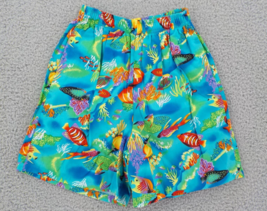 Ky&#39;s Womens Cotton Shorts With Pockets SZ S Blue Green Tropical Fish Ocean Coral - £7.83 GBP