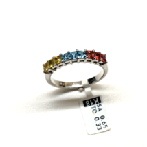 Women&#39;s Eternity Ring 18k White Gold Princess Yellow Red Sapphires Blue Topaz - £509.04 GBP